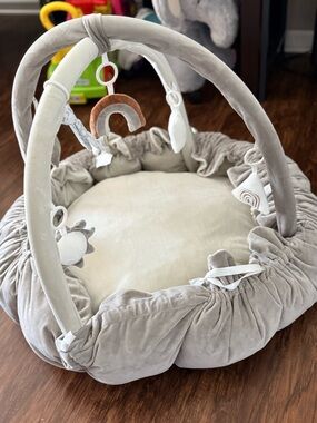 Plush Gray Baby Play Gym with Hanging Toys
